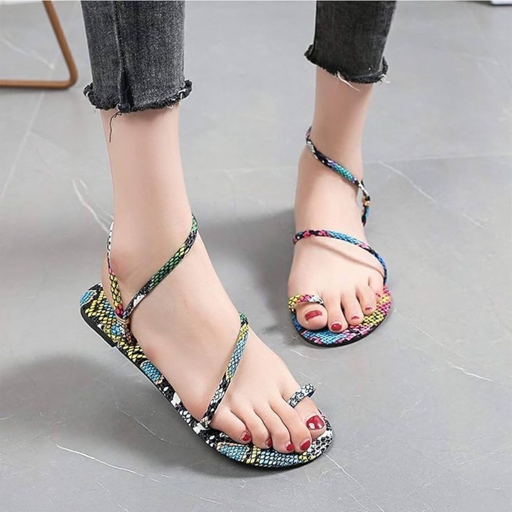 Liliana Colorful Snake Sandals Sleek Strappy Design
